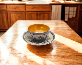 Hand‑Painted Japanese Tea Cup & Saucer – Iridescent Lusterware Porcelain, Floral or Landscape Design