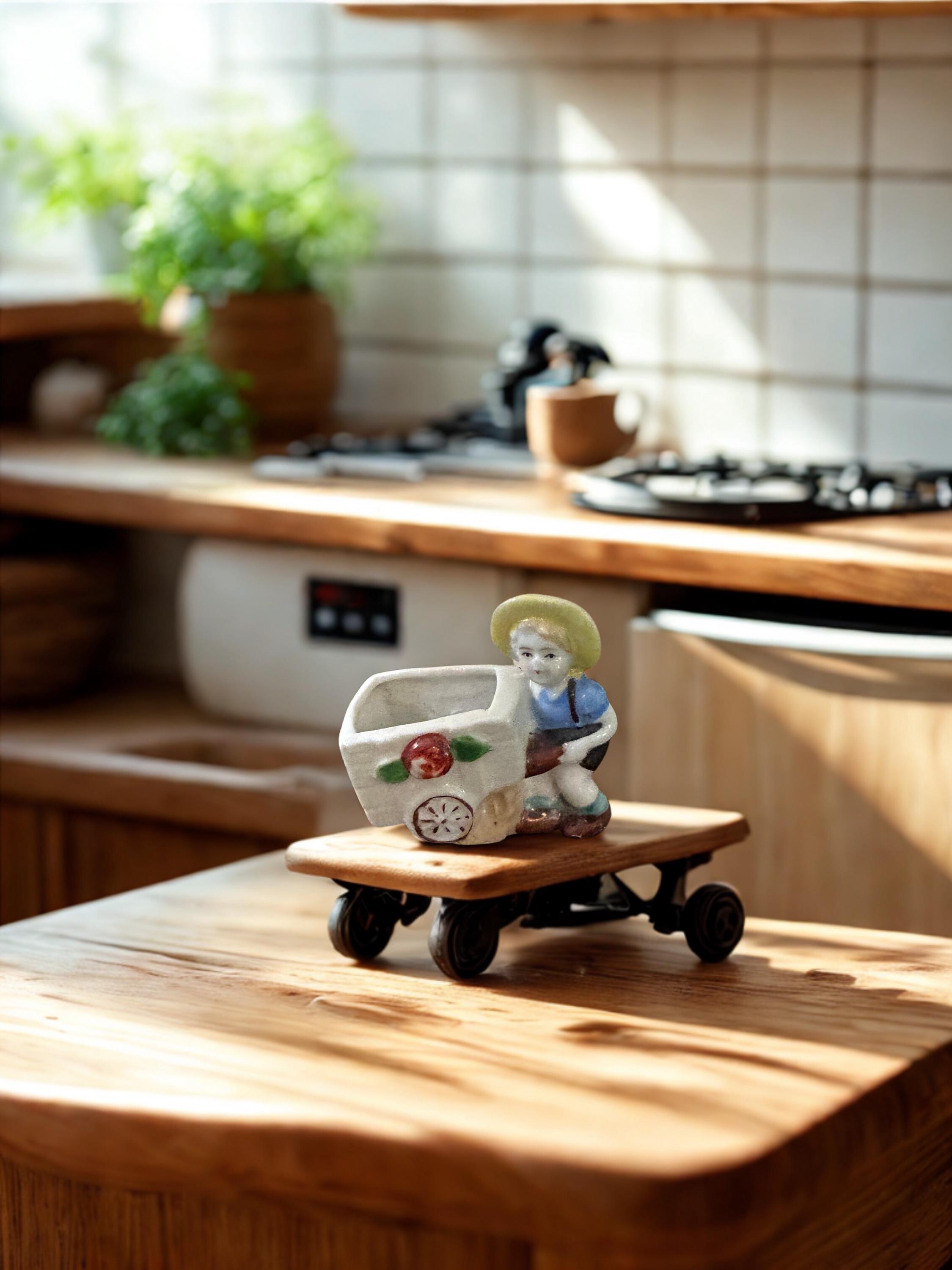 ハンドクラフト　置物　vintage Occupied Japan Porcelain Child Figurine – Hand Painted Cart