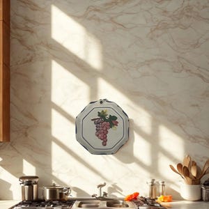 Hand-Painted Italian Ceramic Grape Plaque • Bassano Quadri Kitchen Decor