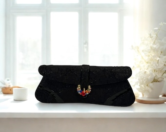 Vintage J. Renee Abendtasche • Hufeisen-Jeweled Schnalle • Strukturierte Stoff Clutch