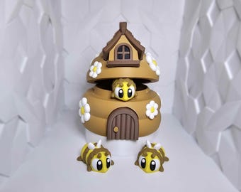 3D Printed Flexi Bee Fidget Toy with Beehive: Sensory Desk Decor