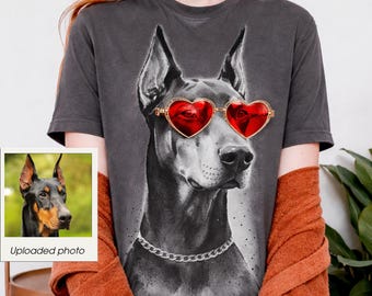Custom Pet Portrait Shirt, Valentine's Day Gift, Dog or Cat, Doberman Pinscher shirt
