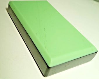 Art Deco Jadeite and Black  Onyx Glass Paperweight Rectangle 4 1/4 " X 2 1/2"