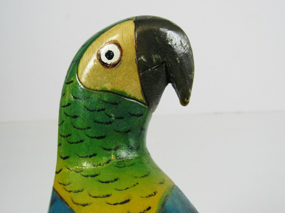 Parrot Display Hand Carved & Painted Balsa Wood Parrot Bird Etsy