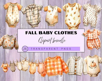 Fall Baby Clothes Clipart: Watercolor Nursery Art (PNG Digital Download