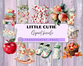 Apple of Our Eye Baby Shower Clipart – Watercolor Nursery PNG, Rustic Fall Digital Download