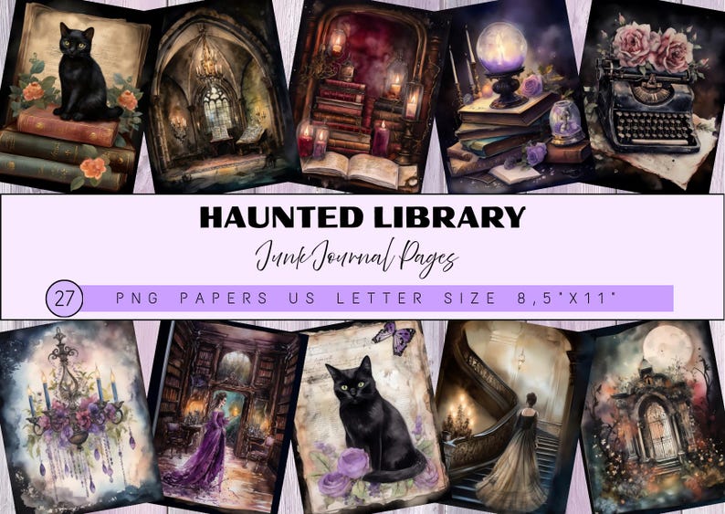 Haunted Library Junk Journal Kit – Printable Halloween Ephemera, Spooky ...