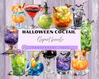 Clipart di cocktail di Halloween - Pacchetto di bevande e poster per feste spettrali