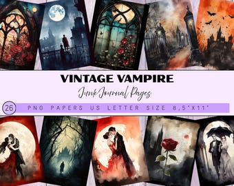 Vampire Junk Journal Pages – Printable Halloween Ephemera Kit