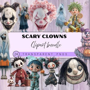 Clipart de Payaso Aterrador: Arte Digital de Halloween Escalofriante para Camisetas y Manualidades