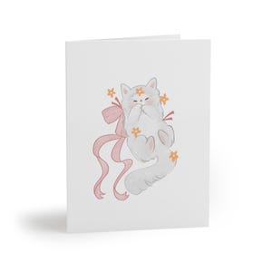 Greeting Cards, Cat Cards, 8, 16, and 24 pcs, Cute White Whimsical Design, Cat Lover Stationery, Blank Note Cards, Gift Cards, Cat Theme