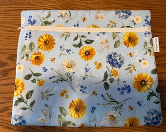 Spring Flowers and Bees Cross Stitch Project Bag Progress Bag Needlework, Embroidery Craft Pouch