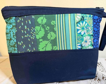 Knitting Sock Project Bag  Modern Fabric with Navy Blue trim. Zip Top Project Bag  Small Project Bag  Sock Size