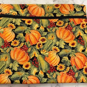 Fall Cross Stitch Project Bag, Pumpkins and Squash with Metallic Accents Needlework Organizer