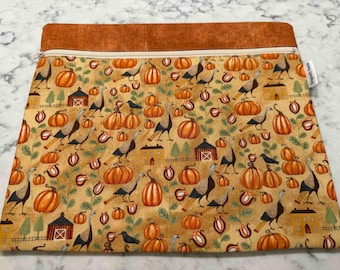 Fall Cross Stitch Project Bag Thanksgiving Bittersweet fabric by Teresa Kogut Handmade Fabric Bag READY TO SHIP