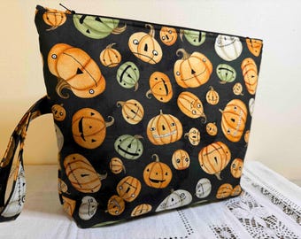 Halloween Knitting/Crochet Project Bag: Large Size Zip Top