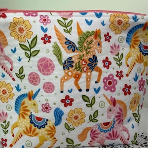 Unicorn Knitting Project Bag Handmade Zip Pouch Medium Size