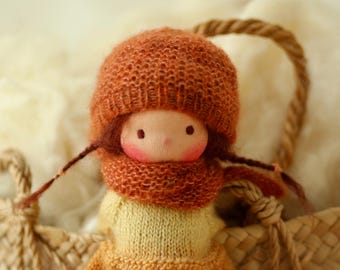 Handmade Knitted Waldorf Doll Amanda, Wool, 14" OOAK, Peperuda doll, art