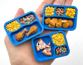 Miniature 90s Frozen TV Dinners Meal or Container Only | 1 : 6 Scale |3D Printed Container, Handmade Polymer Clay Filling