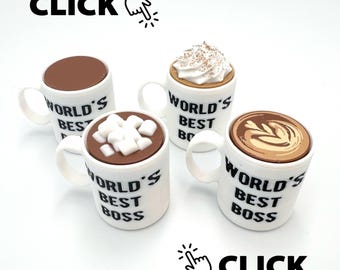 World’s Best Boss Mug Fidget Clicker | The Office 3D-Printed Sensory Toy | Hot Cocoa, Coffee, Latte Art