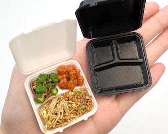 Miniature 3-Compartment Takeout Container | 3D Printed | 1 : 6 Scale | Compatible with Miniverse | CONTAINER ONLY, No Food Filling