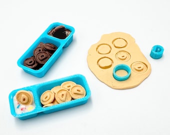 Miniature Dunk Cookies and Frosting or DIY Set | 1:6 Scale, 3D Printed Container, Handmade Polymer Clay Filling