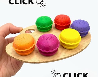 Colourful Patties Fidget Clicker | Sponge Friend Inspired 3D-Printed Sensory Toy | Great for Stress Relief