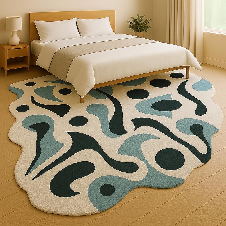 Ocean Wave Abstract Fluid Rug – Blue & Cream Artistic Floor Accent - Etsy