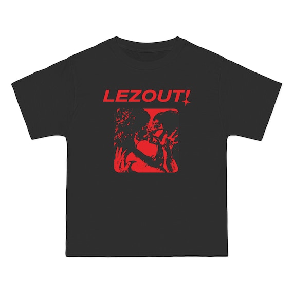 LEZ OUT! lesbian tshirt | dyke top | sapphic shirt | girl kisser | wlw art | women kissing | boxy tee | butch femme