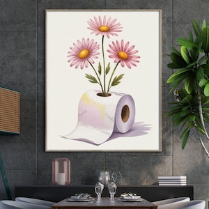 Toilet Paper Roll Plant Print, Watercolor Art, Funny Bathroom Wall Art, Botanical Print, Minimalist Wall Art, Toilet Print, Digital Download