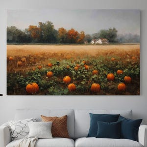 Pumpkin Field Vintage Style Painting Wall Art | Cottage Fall Decor | PRINTABLE.
