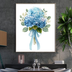 Blue Hydrangea Watercolor Print,Watercolor Hydrangea Wall Art,Coastal Granddaughter Wall Decor,Botanical Wall Art,Watercolor Floral Painting