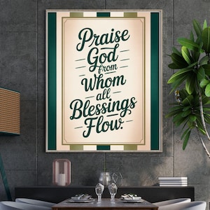 Praise God from Whom All Blessings Flow | Christian Wall Art Printable | Vintage Hymn Quote | Green Striped Bible Verse Decor | Doxology Art