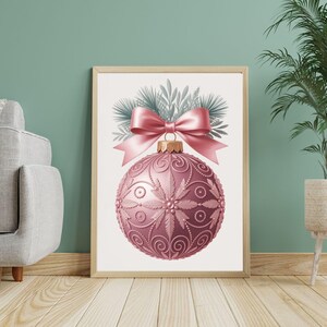 Christmas Wall Art – Elegant Holiday Ornament Print, Festive Blue Bauble Poster, Winter Seasonal Home Decor.