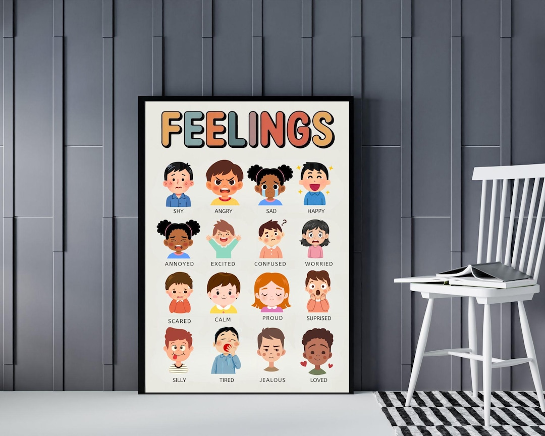 Kids Feelings Chart Wall Art | Emotions Poster for Classroom & Nursery ...