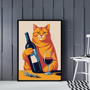 Impression de chat nénuphar Monet, affiche de chat Claude Monet, art de chat noir, impression florale, impression de chat drôle, cadeau drôle, affiche de décoration intérieure