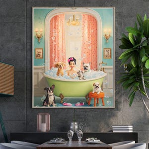 The Bubblebath Fine Art Print, Whimsical Wall Art, Dogs, Dog Art, Giclée Print, Bath, Fun Art, Giclée, Giclee Print, Art Print, Artwork.