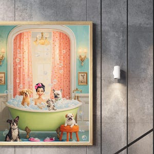 The Bubblebath Fine Art Print, Skurrile Wandkunst, Hunde, Hunde Kunst, Giclée-Druck, Bad, Fun Art, Giclée, Giclée-Druck, Kunstdruck, Kunstwerk.