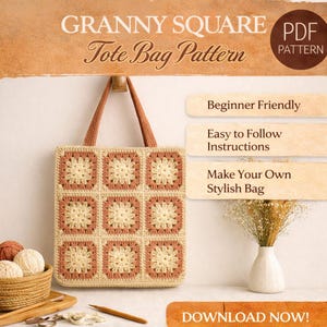 Patrón en PDF: Bolso de mano cuadrado "Abuelita" (Principiante - Tamaño mediano)