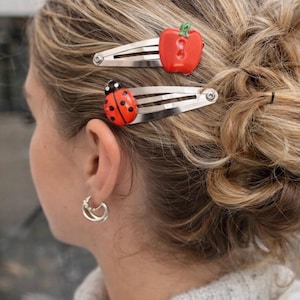Apple Ladybug Button Hair Clip Set, Cottagecore Y2K Resin Accessories