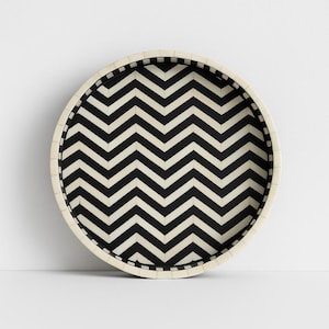 Bone Inlay Round Tray - Black and White Decorative Serving Tray for Coffee Table, Entryway, or Home Décor