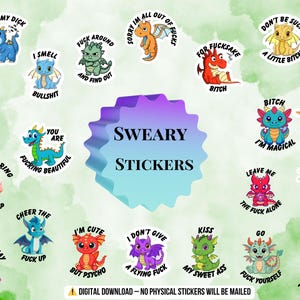Dragon Profanity Stickers | Sarcastic Planner PNG Pack (Digital Download)