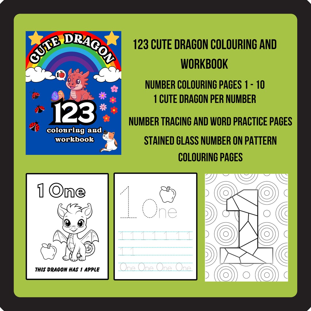 Dragon Number Coloring Book | Toddler Math Workbook (PDF Pattern) - Etsy