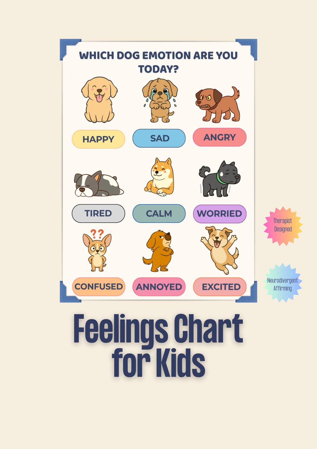 Feelings Chart for Kids | Dog Emotions Poster | Neurodivergent ...