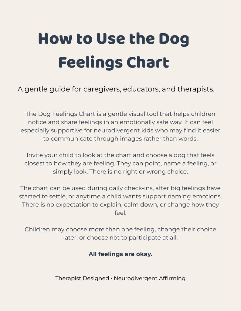 Feelings Chart for Kids | Dog Emotions Poster | Neurodivergent ...