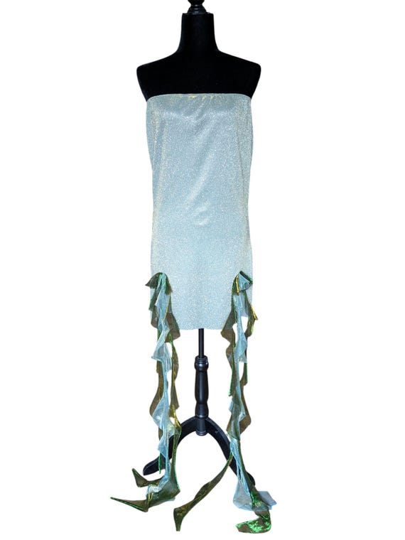 Shimmering Mini Slip Dress: Iridescent Ribbon Hem