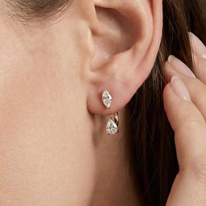Moderne Marquise & Pear Cut Lab Diamant Ohrstecker Toi et Moi Jacke Ohrringe Abnehmbare 14k Gold Braut Ohrringe Einzigartiges Geschenk für Sie / Ihn
