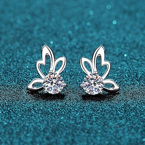 Lab Grown Diamond Stud Earrings Round Diamond Earrings Butterfly Floral Stud Earrings for Women Anniversary Jewelry for wife