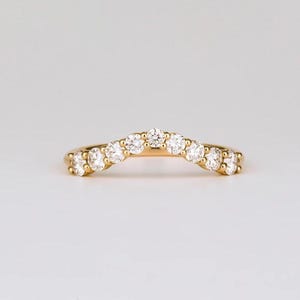 Echter gebogener Diamant Ehering | Zierliche Diamant Chevron Ring Band | Solid Gold Eternity Band | Konturband Verlobung Geschenk