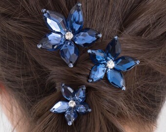 Eloise Flower Hair Pins in Antique Blue: Set of 3